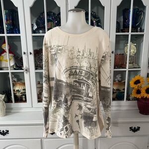 Sonoma Cream Cityscape San Francisco Top Size 1X Cotton